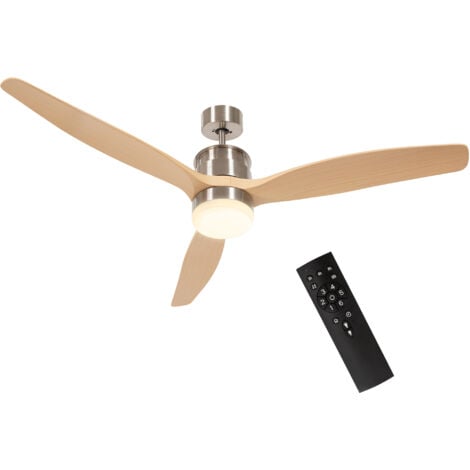 Ventilateur de plafond réversible avec lumière LED 6 vitesses silencieux - télécommande - dia. 132 cm - naturel