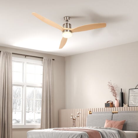 Ventilateur de plafond réversible avec lumière LED 6 vitesses silencieux - télécommande - dia. 132 cm - naturel