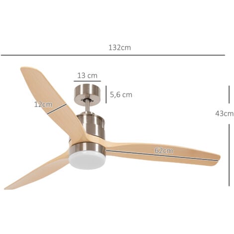 Ventilateur de plafond réversible avec lumière LED 6 vitesses silencieux - télécommande - dia. 132 cm - naturel