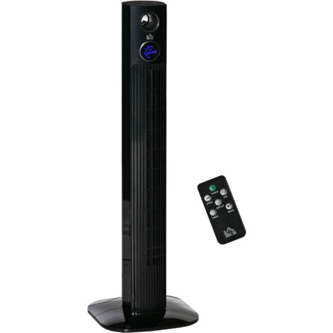 Homcom – Ventilateur colonne oscillant 3 vitesses – Minuterie 12h – Diffuseur d'aromathérapie – 31,5x31,5x96cm – Noir