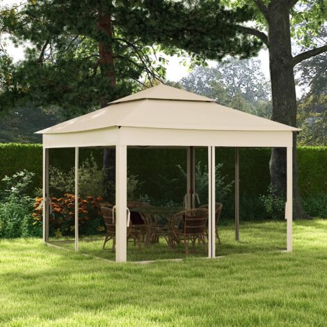 Tonnelle barnum automatique pop-up 3 x 3 m métal polyester imperméabilisé anti UV moustiquaires sac transport beige