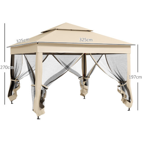 Tonnelle barnum automatique pop-up 3 x 3 m métal polyester imperméabilisé anti UV moustiquaires sac transport beige