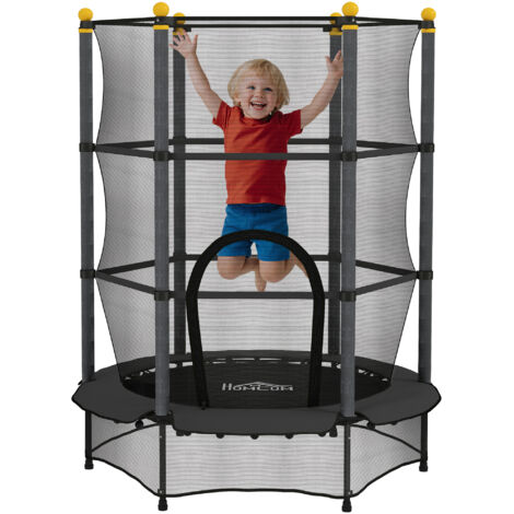 Homcom – Trampoline enfant rond 140 cm – Filet de sécurité avec porte zippée – 6 poteaux rembourrés – Charge max 50 kg – Acier galvanisé noir