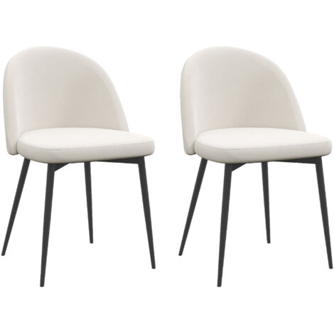 Homcom – Lot de 2 chaises scandinaves en velours crème – Dossier ergonomique – Pieds effilés en métal noir – Dimensions 49x50x77 cm