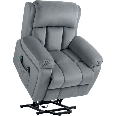 Homcom – Fauteuil releveur massant inclinable – 8 points de massage – Chauffage lombaire – Inclinaison 135° – Tissu gris