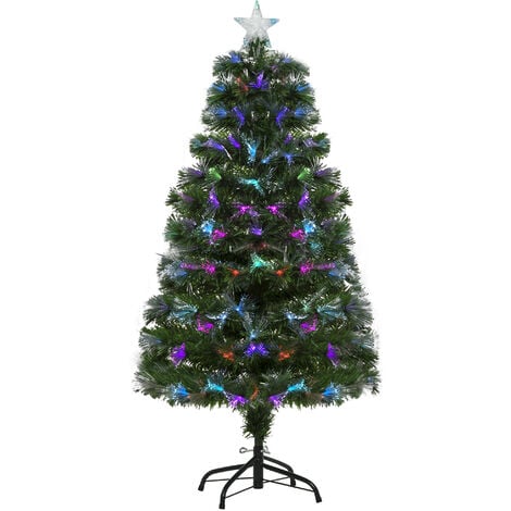 Sapin de Noël artificiel lumineux fibre optique LED multicolore + support pied Ø 66 x 120H cm 130 branches étoile sommet brillante vert - Vert