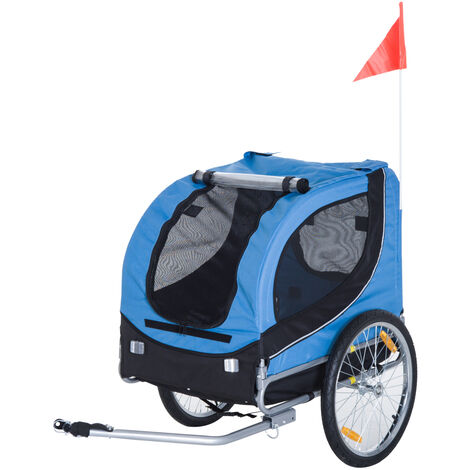 HOMCOM Remorque vélo pour enfant 2 en 1 convertible jogger poussette  capacité 40 kg avec réflecteurs et drapeau - 2 places - bleu