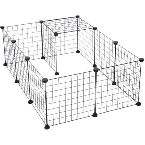 Pawhut – Enclos pour petits animaux 106 x 73 x 36 cm – Fil métallique noir avec bords arrondis – 12 panneaux et connecteurs multi-angles