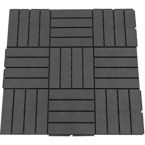 Caillebotis - dalles terrasse - lot de  9 - emboîtables, installation très simple - petits carreaux composite plastique imitation bois noir