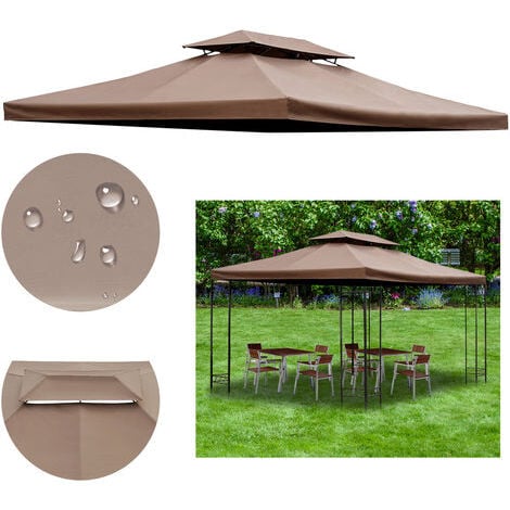 Toile de Rechange pour Pavillon Tonnelle Tente Polyester Haute Densité Imperméabilisé 180 g/m² 3 x 4 m Chocolat