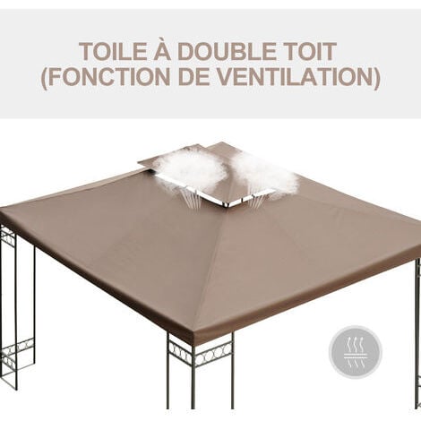 Toile de Rechange pour Pavillon Tonnelle Tente Polyester Haute Densité Imperméabilisé 180 g/m² 3 x 4 m Chocolat