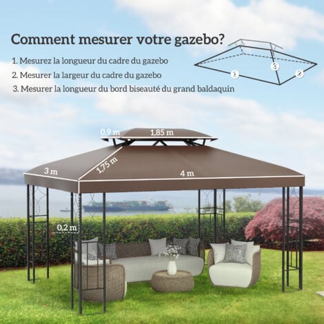 Toile de Rechange pour Pavillon Tonnelle Tente Polyester Haute Densité Imperméabilisé 180 g/m² 3 x 4 m Chocolat