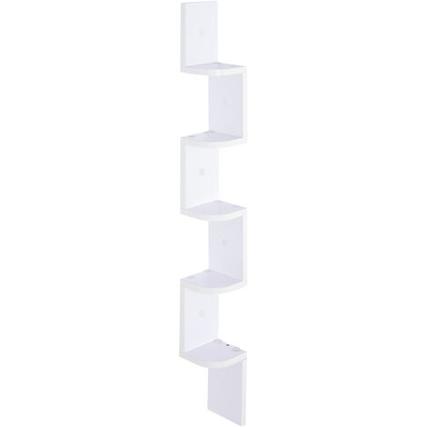 HOMCOM Étagère d'angle design contemporain zig zag 5 niveaux 12L × 12l × 120H cm blanche - Blanc