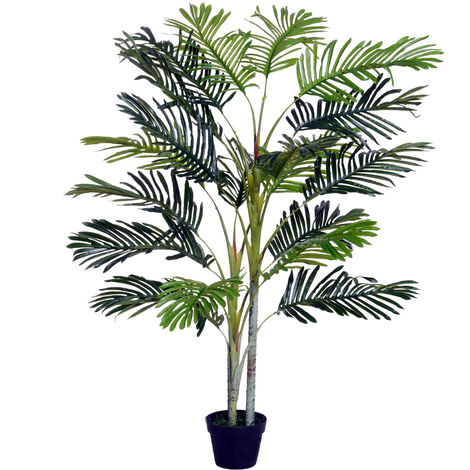 Outsunny Palmier artificiel hauteur 150 cm arbre artificiel décoration plastique fil de fer pot inclus vert - Vert