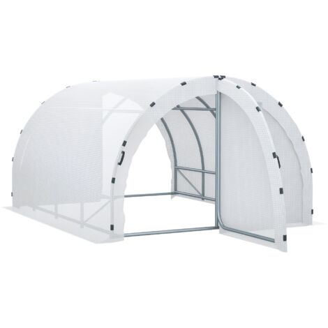Outsunny – Serre tunnel 12 m² – Dimensions 4 x 3 x 2 m – Châssis tubulaire renforcé 25 mm – Bâche polyéthylène 140 g/m² – Double porte avec poignées