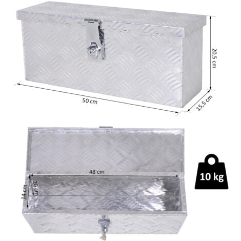 HOMCOM Boite de rangement - boîte à outils en aluminium - caisse à outil alu. verrouillage clé dim. 50L x 15,5l x 20,5H cm