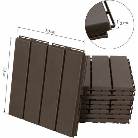 Caillebotis - dalles terrasse - lot de  9 - emboîtables, installation très simple - petits carreaux composite plastique imitation bois chocolat