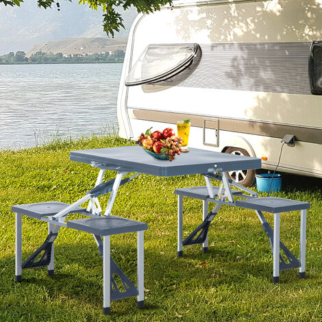 vidaXL Table pliable de camping avec 4 sièges Acier Aluminium