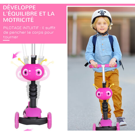 Trottinette Pour Enfants Trottinette 3 Roues Evolutive 3 En 1 Hauteur Guidon Reglable Canne Telescopique Selle Dossier Amovible Rose Rose