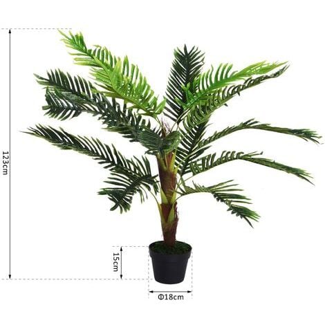 Outsunny Palmier artificiel hauteur 123 cm arbre artificiel décoration plastique fil de fer pot inclus vert