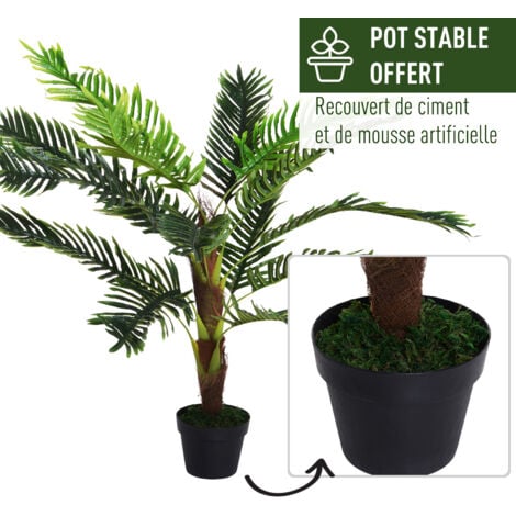 Outsunny Palmier artificiel hauteur 123 cm arbre artificiel décoration plastique fil de fer pot inclus vert