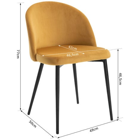 Chaises de visiteur design scandinave - lot de 2 chaises - pieds effilés métal noir - assise dossier ergonomique velours moutarde