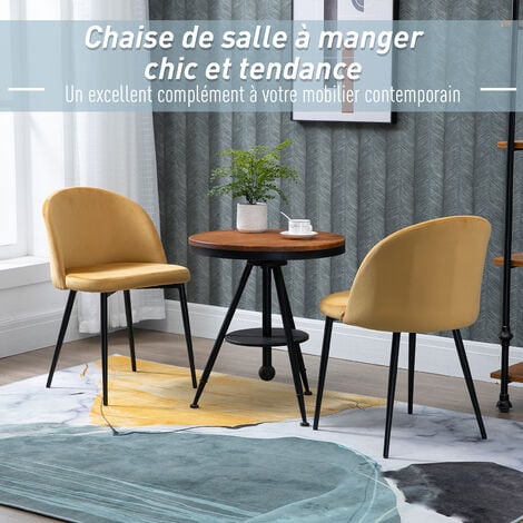 Chaises de visiteur design scandinave - lot de 2 chaises - pieds effilés métal noir - assise dossier ergonomique velours moutarde