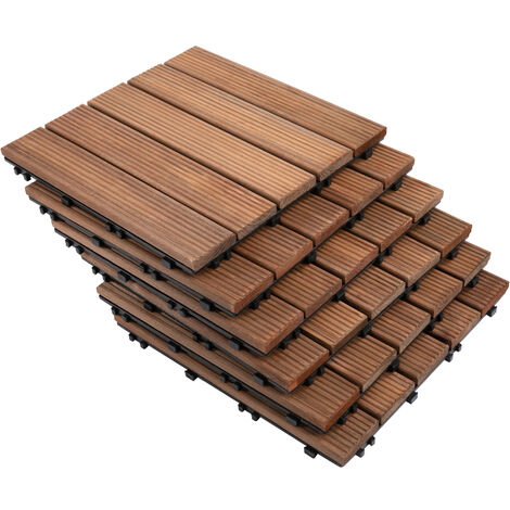 Dalles terrasse - caillebotis - lot de 27 pcs, surface max. 2,5 m²- emboîtables, installation très simple - carreaux bois sapin teinté brun