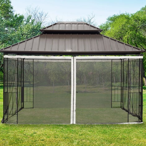 Moustiquaires pour tonnelle barnum pavillon de jardin 3 x 4 m - lot de 4 moustiquaires zippées + crochets d'attaches - polyester nylon