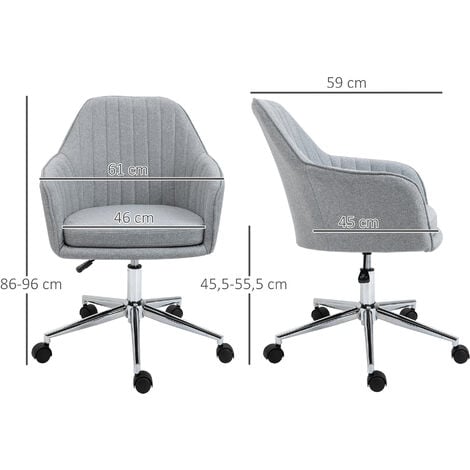 HOMCOM Chaise de bureau design contemporain dossier accoudoirs striés hauteur réglable pivotant 360° piètement chromé lin gris clair