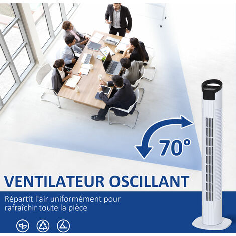 HOMCOM Ventilateur de table colonne silencieux fonction d'oscillation  automatique 70° et 3 niveaux de vitesses 32,5H cm noir