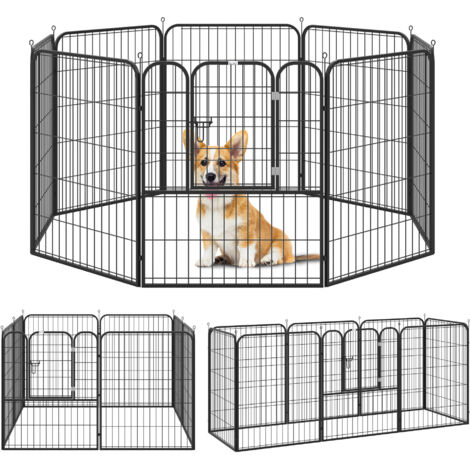 Pawhut – Parc enclos modulable pour chien 8 panneaux – Acier époxy anticorrosion noir – Porte verrouillable – Dimensions 79L x 79H cm