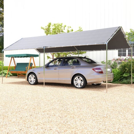 Carport auvent pour voiture 5,95L x 2,90l x 2,60H m acier galvanisé robuste PE haute densité gris