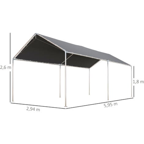 Carport auvent pour voiture 5,95L x 2,90l x 2,60H m acier galvanisé robuste PE haute densité gris
