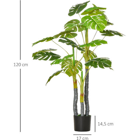 HOMCOM Arbre artificiel plante artificielle monstera H.1,2 m tronc branches lichen feuilles de tortue grand réalisme pot inclus