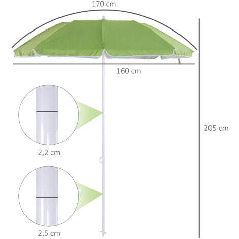 Parasol inclinable octogonal de plage Ø 150 cm tissu polyester haute densité anti-UV mât démontable sac de transport inclus vert