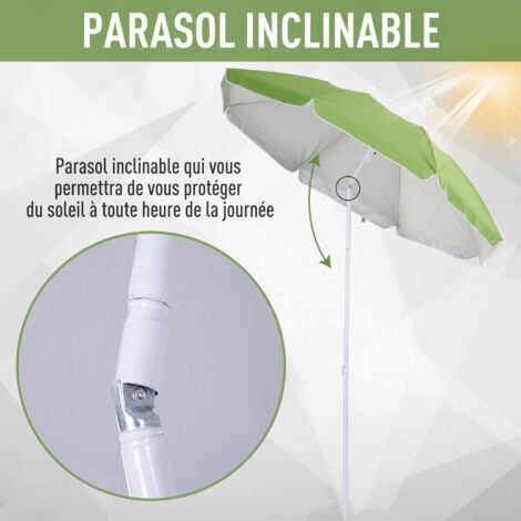 Parasol inclinable octogonal de plage Ø 150 cm tissu polyester haute densité anti-UV mât démontable sac de transport inclus vert