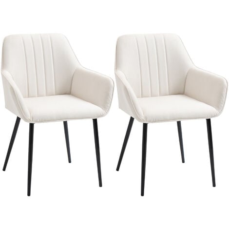 Chaises de visiteur design scandinave - lot de 2 chaises - pieds effilés métal noir - assise dossier accoudoirs ergonomiques lin crème