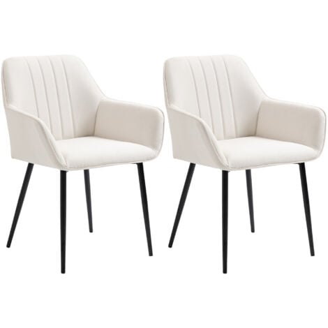 Chaises de visiteur design scandinave - lot de 2 chaises - pieds effilés métal noir - assise dossier accoudoirs ergonomiques lin crème