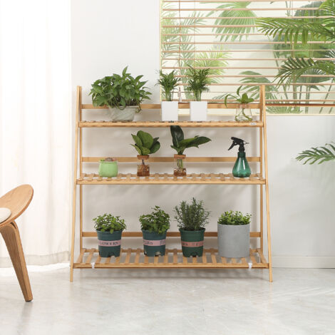 Étagère à Plantes 3 Niveaux En Pin - 93cm De Haut - Pour Intérieur Et Extérieur