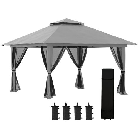 Outsunny – Tonnelle de jardin pliante 392x392x283cm – Structure métallique anticorrosion – Toile Oxford UV50+ – Protection contre les rayons UV (1/5)