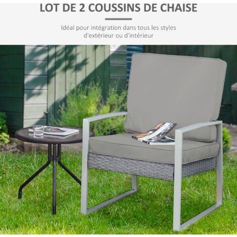 Coussins de fauteuil de jardin zippés déhoussables - galettes de chaise de jardin - épais rembourrage 7 cm - polyester haute densité gris