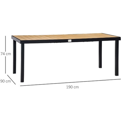 Table de jardin rectangulaire pour 8 personnes en aluminium plateau PE à lattes aspect bois dim. 190L x 90l x 74H cm noir
