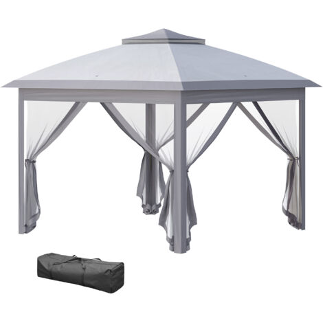Outsunny – Tonnelle barnum de jardin pliable 330x330x288cm – Tissu Oxford 160g/m² – Double toit avec ventilation – 4 moustiquaires amovibles