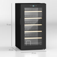 Cave à Vin HOMCOM 24 Bouteilles - 65L, Température Réglable 5-20°C, LED, 41dB