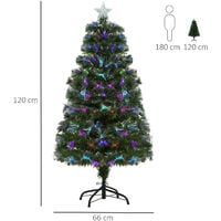 Sapin de Noël artificiel lumineux fibre optique LED multicolore + support pied Ø 66 x 120H cm 130 branches étoile sommet brillante vert - Vert