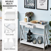 Console style table de drapier néo-rétro tiroir + étagère dim. 100L x 30l x 81H cm MDF blanc - Blanc