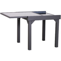 Table extensible de jardin grande taille dim. dépliées 160L x 80l x 75H cm alu métal époxy gris foncé plateau verre trempé noir