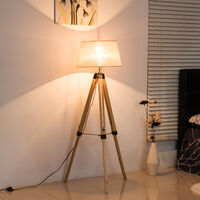 Lampadaire trépied hauteur réglable 65 x 65 x 99-143 cm lampe de sol 40 W bois style nordique gris - Gris