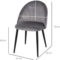 Lot de 2 chaises velours gris pieds métal noir dim. 52L x 54l x 79H cm